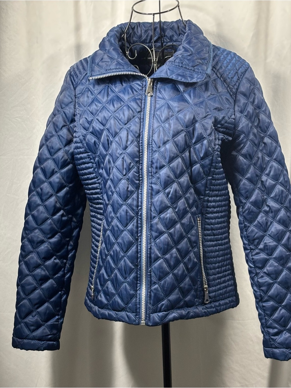 Andrew Marc Navy Quilted Zip-Front Puffer Jacket